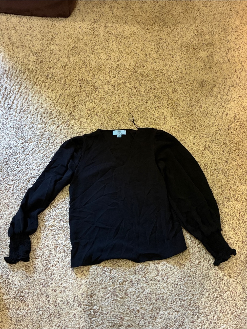 CeCe Black V-Neck Long Sleeve Blouse